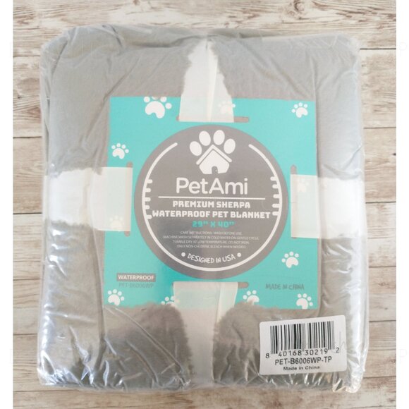PetAmi Waterproof Pet Blanket 29”x40” Small Med Taupe Premium Sherpa Reversible - Picture 5 of 7